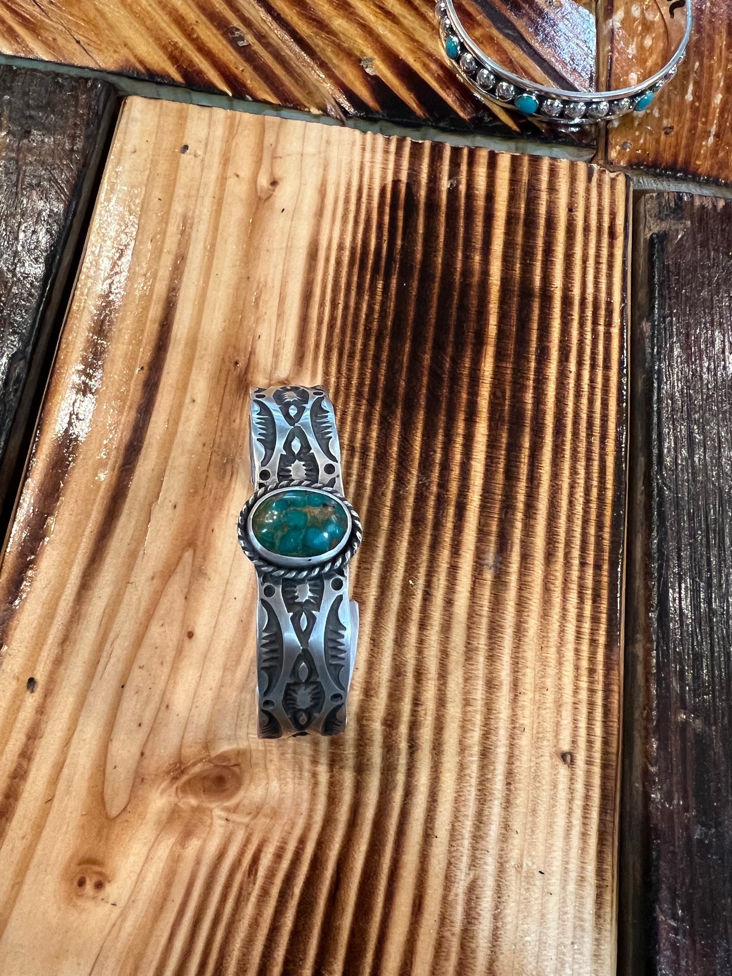 AUTHENTIC HANDMADE NAVAJO MARKED Sterling silver and Turquoise Stamped Cuff