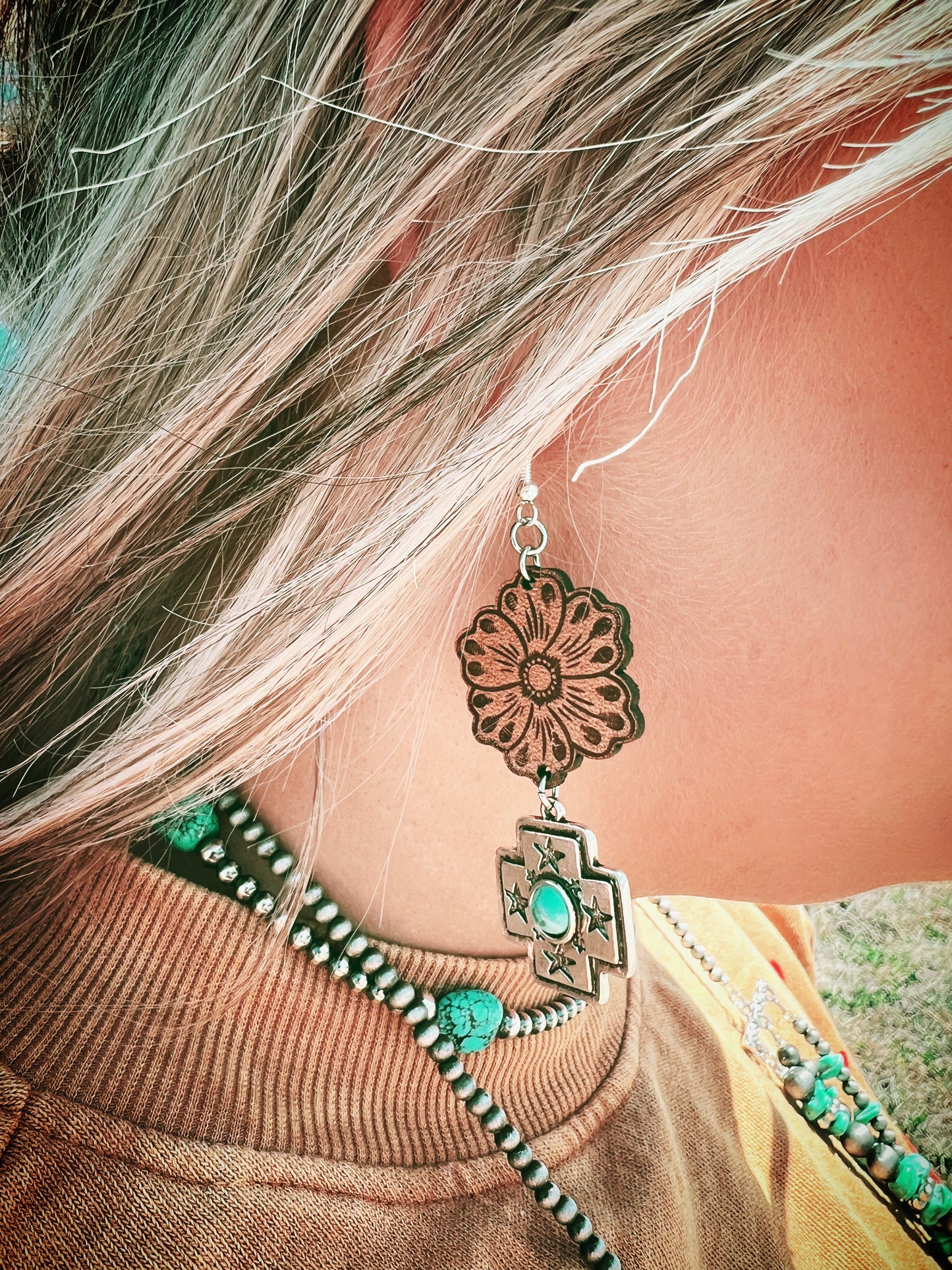 Texas tooled earrings