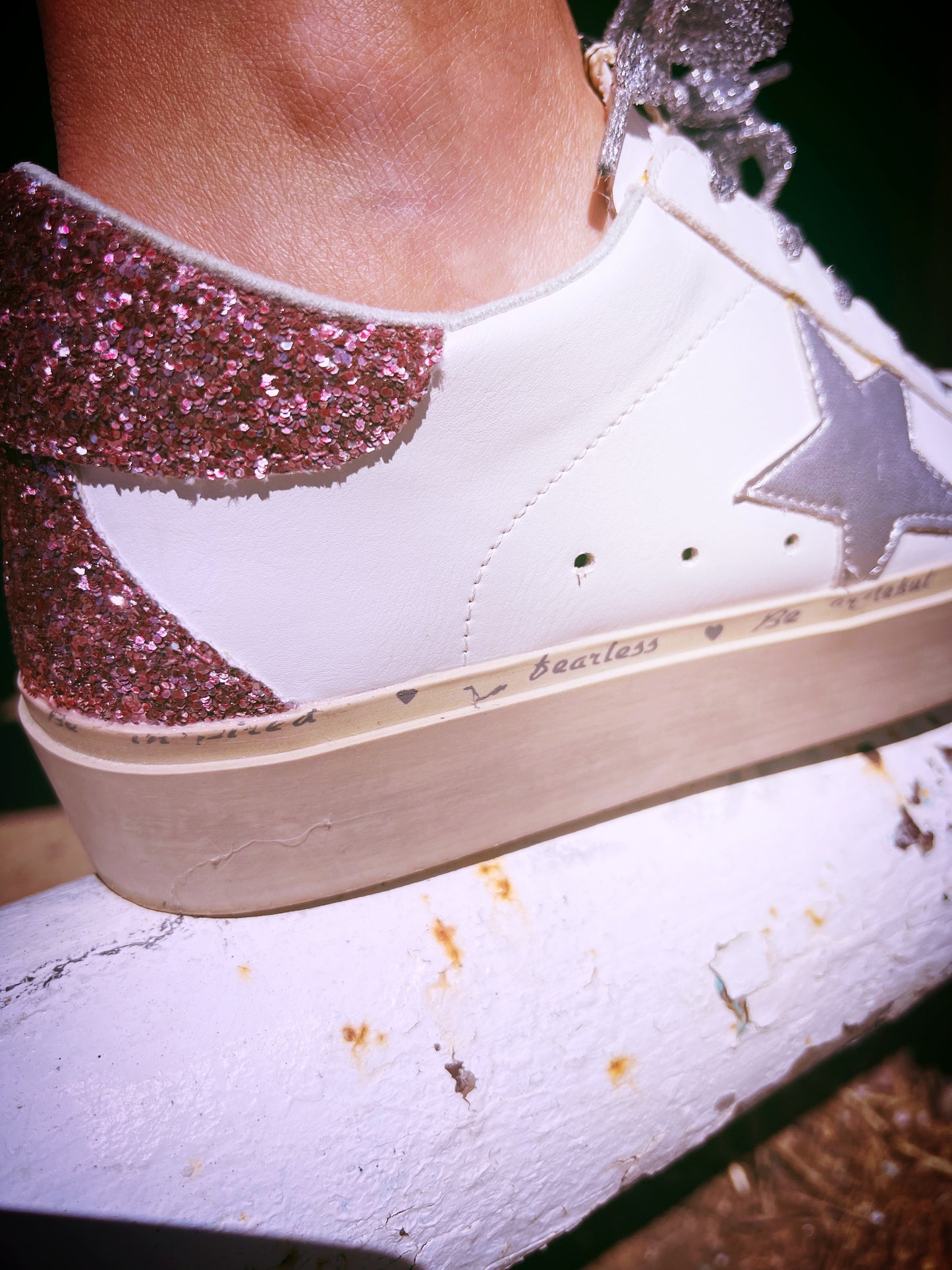 SHUSHOP Pink Reba glitter silver star sneakers