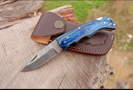 CUSTOM HANDMADE FORGED DAMASCUS STEEL FOLDING POCKET KNIFE CAMPING KNIFE