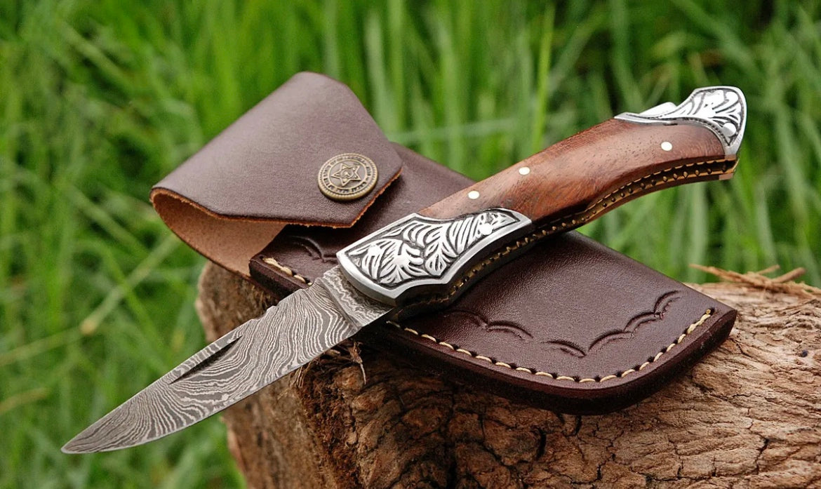 CUSTOM HANDMADE FORGED DAMASCUS STEEL FOLDING POCKET KNIFE