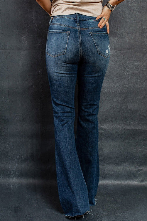 Dark Wash Mid Rise Flare Jeans