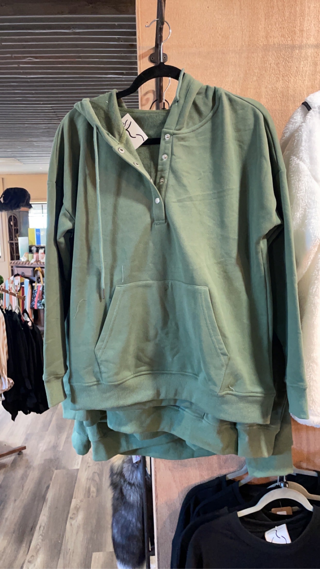 Olive green snap hoodie