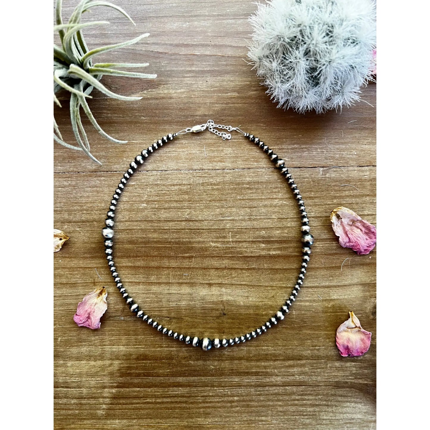 Graduated Navajo bead choker necklace sterling silver