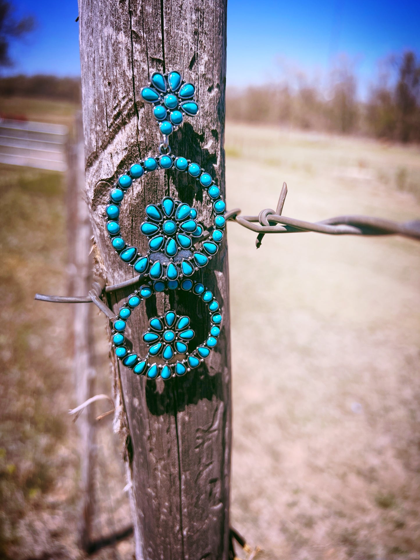 Dessert tooled squash faux turquoise earrings